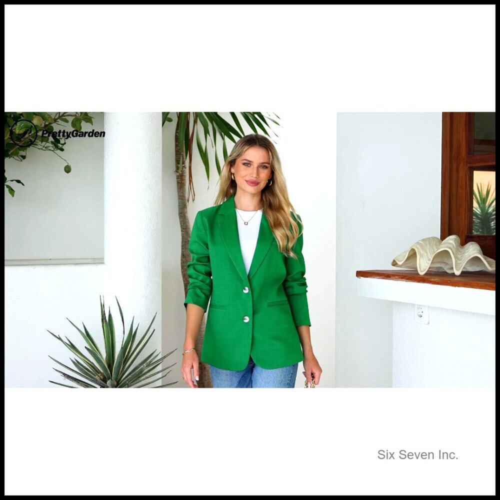Long Sleeve Lapel Open Front Suit Jacket Blazer with Pockets - Picture 7 of 7